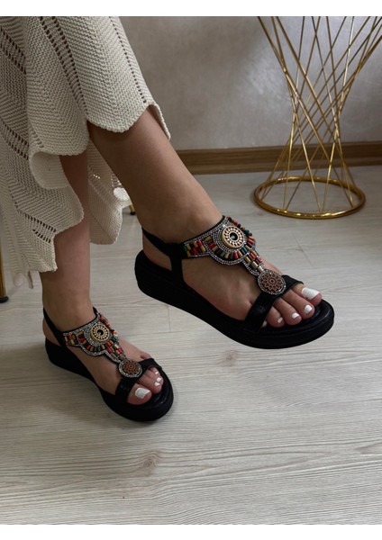 Taşlı Boncuklu Kadın Sandalet S06