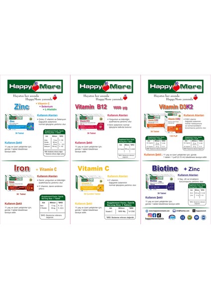 HappyMore Çinko, Selenyum, Histidin ve C Vitamini Içeren 30 Tablet Takviye Edici Gıda