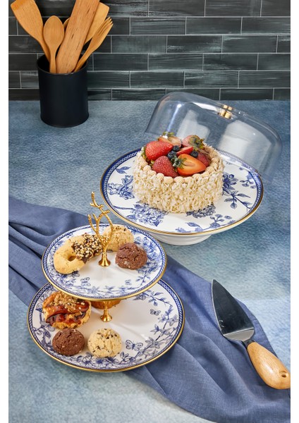 2li Fanuslu Seramik Katlı Kurabiyelik Pasta Sunum Tabağı Seti Spring fiyatları