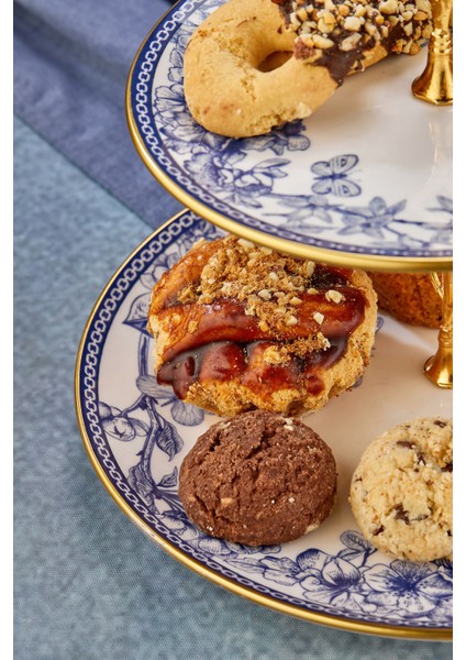 2li Fanuslu Seramik Katlı Kurabiyelik Pasta Sunum Tabağı Seti Spring indirimleri