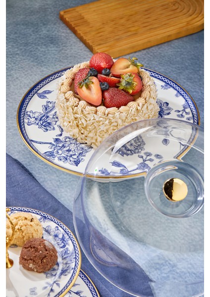 2li Fanuslu Seramik Katlı Kurabiyelik Pasta Sunum Tabağı Seti Spring