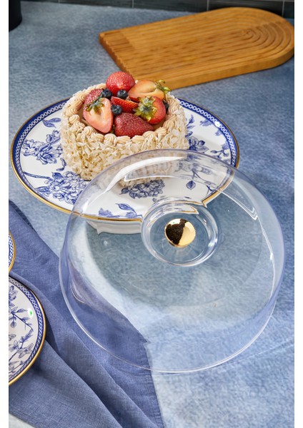 2li Fanuslu Seramik Katlı Kurabiyelik Pasta Sunum Tabağı Seti Spring