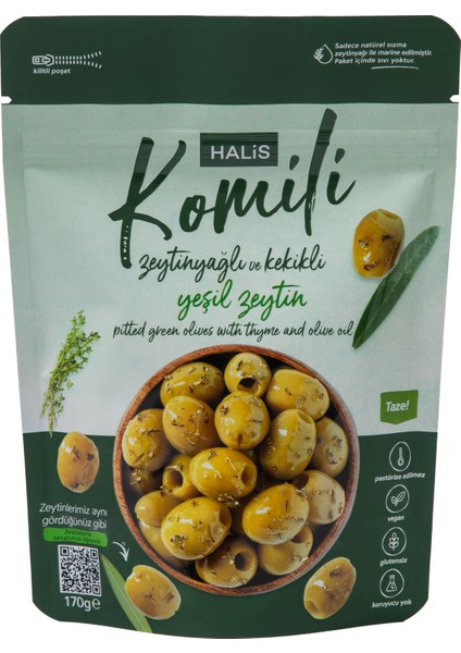 170 g Çekirdeksiz Zeytinyağlı veKekikli Yeşil Zeytin