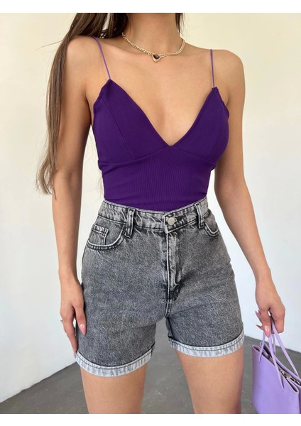 Duble Paça Yıkamalı Denim Şort