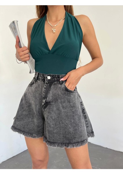 Geniş Paça Püsküllü Denim Şort