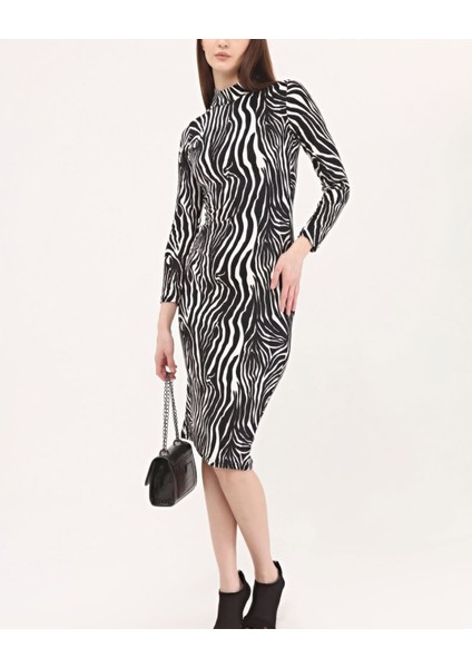 Kadın Zebra Desen Süet Kumaş Fırsat Ürün Midi Boy Elbise fırsatları