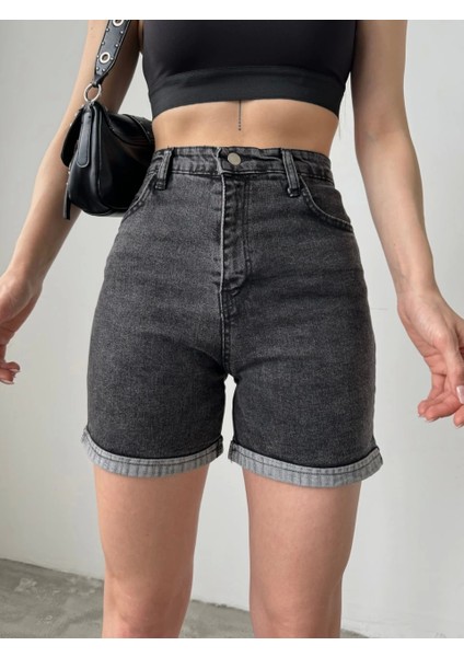 Duble Paça Yıkamalı Denim Şort