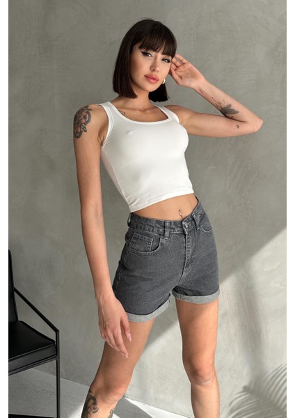 Duble Paça Kısa Düz Denim Şort