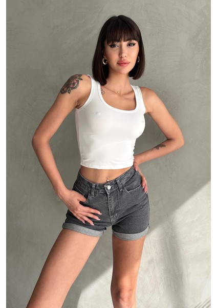 Duble Paça Kısa Düz Denim Şort
