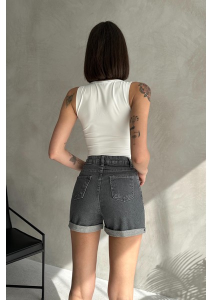 Duble Paça Kısa Düz Denim Şort