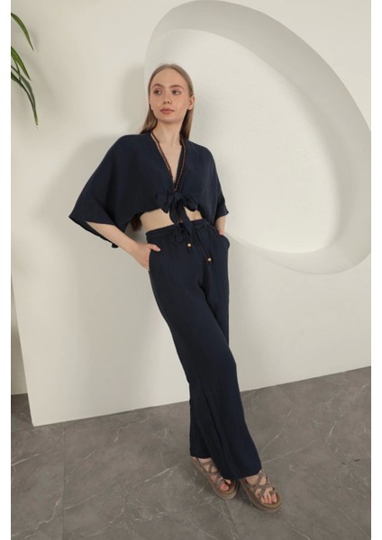 Müslin Kumaş Kimono-Lacivert fırsatları