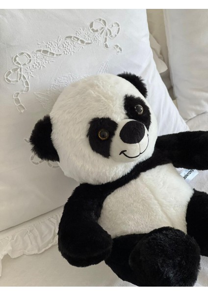 Çocuk Sevimli Panda Oyun&uyku Arkadaşı Peluş Yastık Siyah Beyaz 35 cm