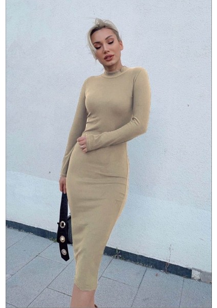 Kadın Yarım Balıkçı Yaka Süet Kumaş Fırsat Ürün Midi Boy Elbise fiyatları