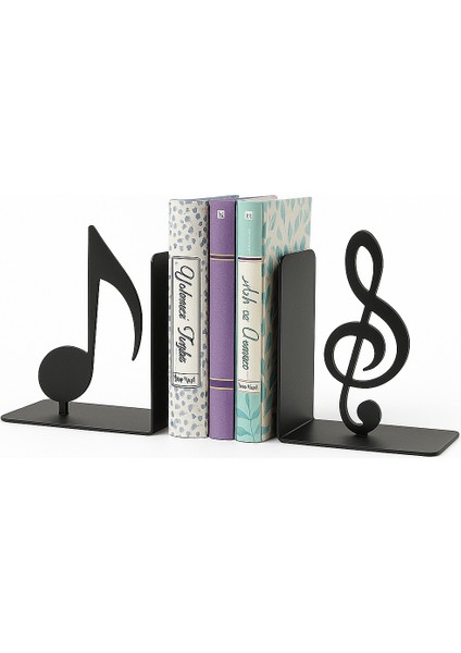Nota ve Sol Anahtarı Figürlü Metal Kitap Tutucu 2’li Set – Müzik Temalı Masa Üstü Dekor