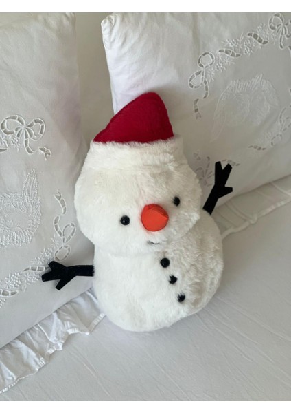 Çocuk Sevimli Yılbaşı Konsept Kardan Adam Oyun&uyku Arkadaşı Peluş Yastık Beyaz 35 cm