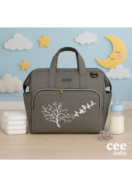 Ağaç Desenli Keten Anne & Bebek Bakım Çantası