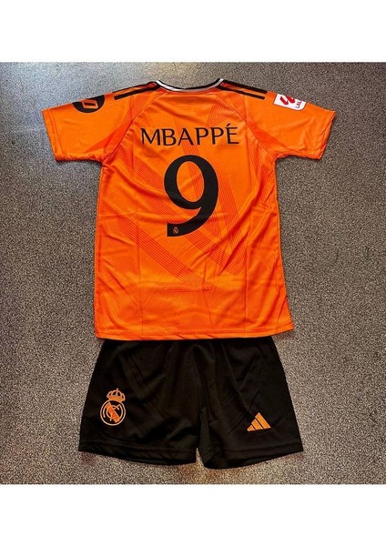 Real Madrid 2024/25 Yeni Sezon Mbappe Turuncu Deplasman Çocuk Forması 4'lü Set