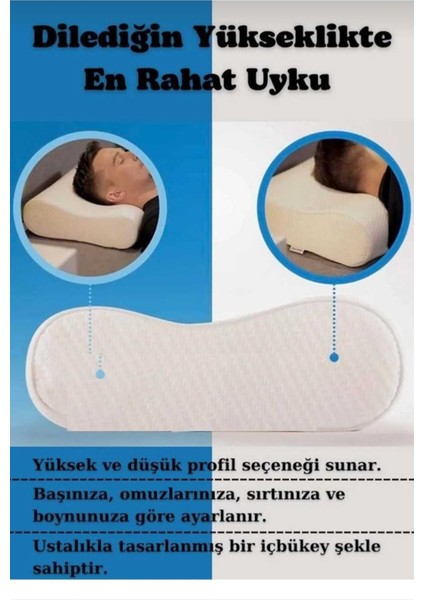 Yumuşak ve Konforlu Ortopedik Boyun Yastığı, 45X35X10X8 Cm, Beyaz