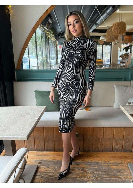 Kadın Zebra Desen Süet Kumaş Fırsat Ürün Midi Boy Elbise fiyatları
