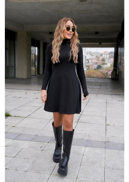 Kadın Uzun Kollu Balıkçı Yaka Salaş Kusa Akrilik Elbise fiyatları