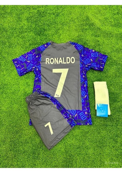 Real. Madrid. Ronaldo Konsept Çocuk Forması 3 Lü Set (Mavi/gri) Spor T-Shirt