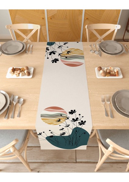 Çiçek Bohem Desenli Özel Tasarım Runner Dijital Baskılı Dekoratif Masa Örtüsü Modern Ev Dekorasyonu