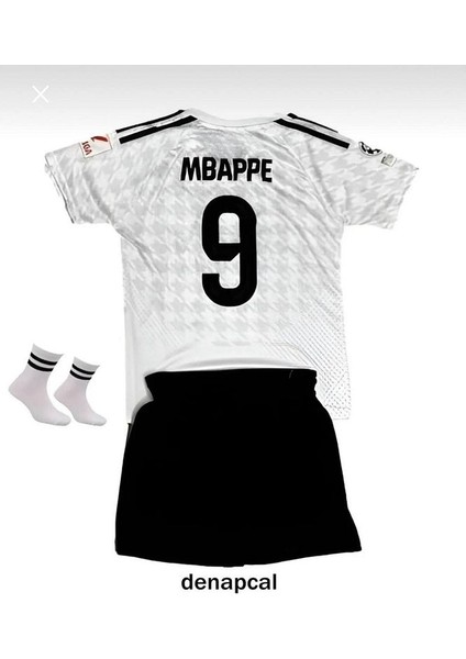 Real Madrid 2024/25 Yeni Sezon Beyaz Kylian Mbappe Desenli Çocuk Forması 4'lü Set