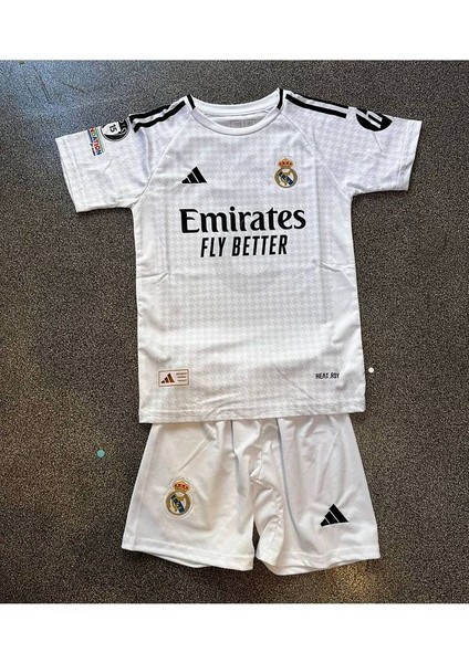 Real Madrid 2024/25 Yeni Sezon Beyaz Kylian Mbappe Desenli Çocuk Forması 4'lü Set