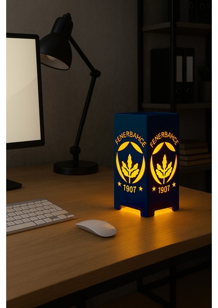 Sarı Lacivert Fenerbahçe LED Işıklı Fb Masa Lambası – Özel Tasarım Dekoratif Gece Lambası