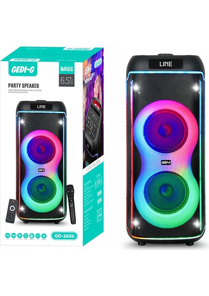 Mikrofonlu Rgb Işıklı Kablosuz Karaoke Hoparlör Çift 6.5 Inç Stereo Bass Dijital LED Parti Sistemi