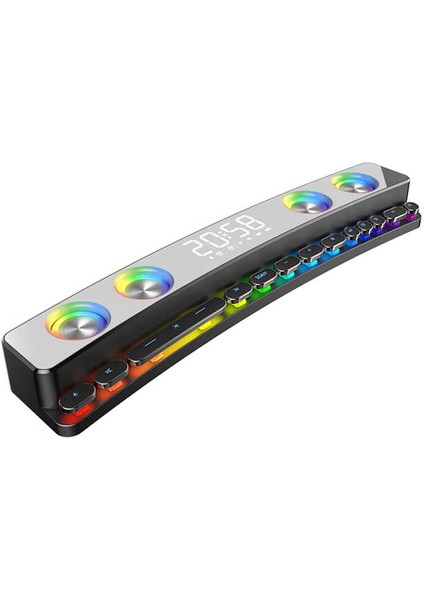 Gaming Kablosuz Bluetooth Speaker Hoparlör Renkli Rgb Işıkları, 12W Güçlü Sesi Dijital Saat ve Alarm