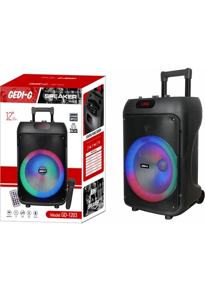 Taşınabilir Dış Mekan Eğlence ve Işık Şöleni 12 Inç Güçlü Bas Hoparlör Karaoke Mikrofonlu Rgb Işıklı