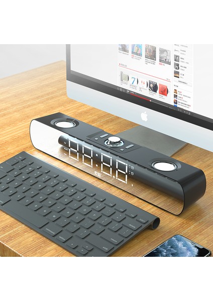 Kablosuz Bluetooth Speaker Hoparlör 6W Güçlü Ses Aynalı LED Dijital Saat Alarmlı Usb/tf/aux Destekli