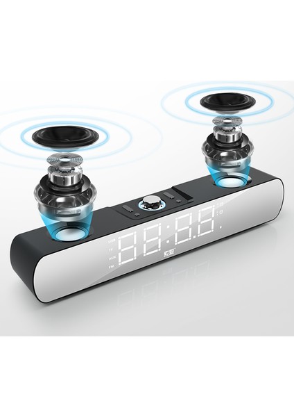 Kablosuz Bluetooth Speaker Hoparlör 6W Güçlü Ses Aynalı LED Dijital Saat Alarmlı Usb/tf/aux Destekli
