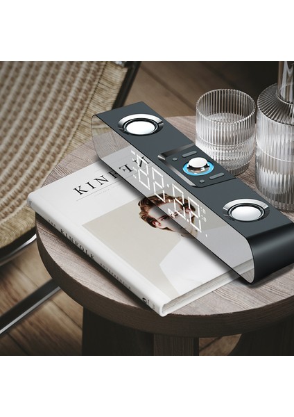 Kablosuz Bluetooth Speaker Hoparlör 6W Güçlü Ses Aynalı LED Dijital Saat Alarmlı Usb/tf/aux Destekli
