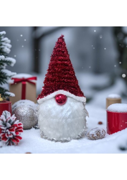 Vıp Yüksek Kalite Yılbaşı Noel Şans Cücesi Dekoru Parlak Metalik Yılbaşı Vitrin Dekorları 41X18 cm