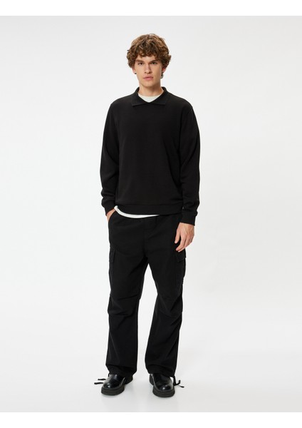 Yeni Sezon Polo Yaka Sweatshirt Basic Uzun Kollu Şardonlu Pamuk Karışımlı