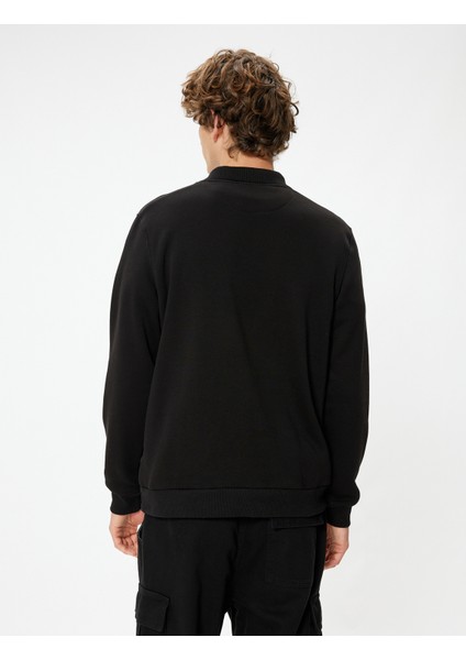 Yeni Sezon Polo Yaka Sweatshirt Basic Uzun Kollu Şardonlu Pamuk Karışımlı