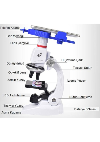 Mobil Telefon Tutuculu Teleskop Alana + Işıklı Aksesuarlı Mobil 1200X Mikroskop Seti ve 12 Li Örnek Seti Hediye(Uzay Gezegen Ay Yıldız Doğa Gözlem Teleskobu 150X)+ 2 Telefon Tutucu Dahildir