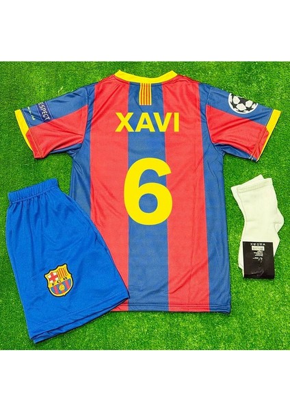 #6 Xavi Barcelona 2011 Şampiyonlar Ligi Finali Çocuk Nostalji Forması 4 Lü Set