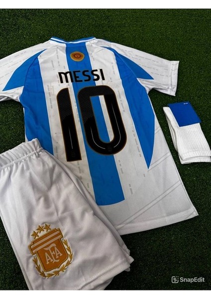 Arjantin Lionel Messi Yeni Sezon 2024/25 Özel Çocuk Forması 3 Lü Set Şort Forma Çorap
