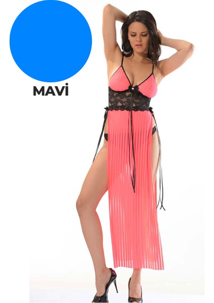 Mavi Dantel Gecelik - 211