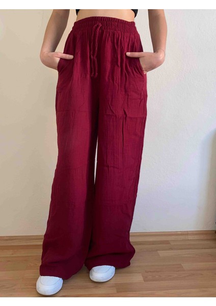 Beli Lastikli Müslin Palazzo Kadın Pantolon