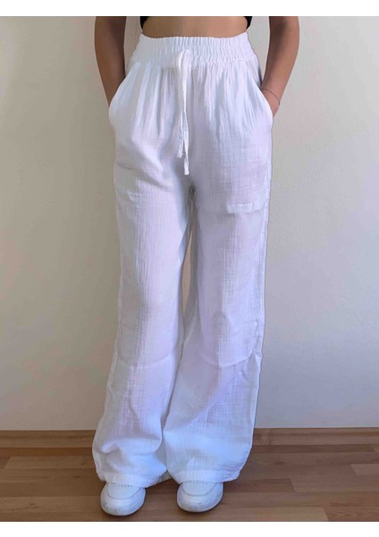 Beli Lastikli Müslin Palazzo Kadın Pantolon