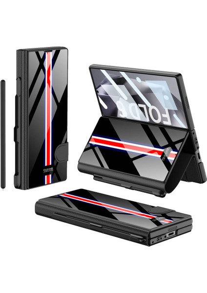 ​galaxy Z Fold 6 Kılıf Kamera Korumalı Kartlıklı Kalem Bölmeli Lüks Kıpta Çizgili Droga Kılıf