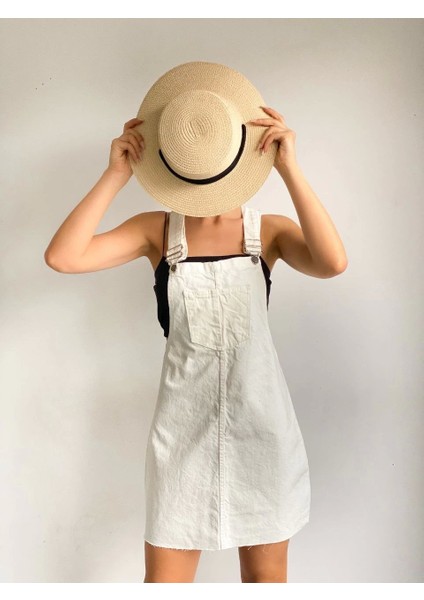 Askılı Denim Salopet Etek