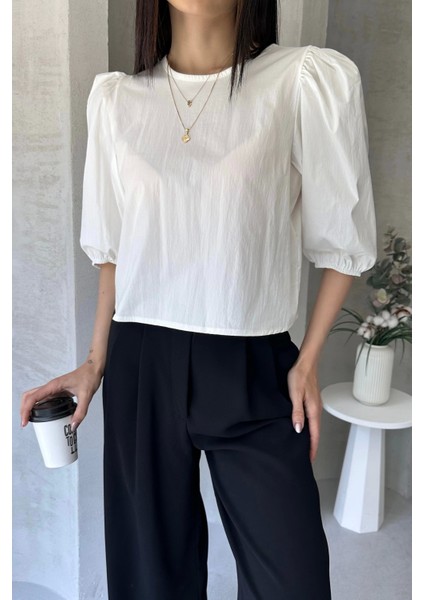 Karpuz Kol Sırtı Fiyonk Detaylı Poplin Bluz modelleri