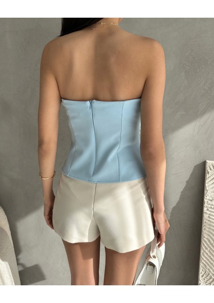 Straplez Beli Toka Detaylı Crep Bluz indirimleri
