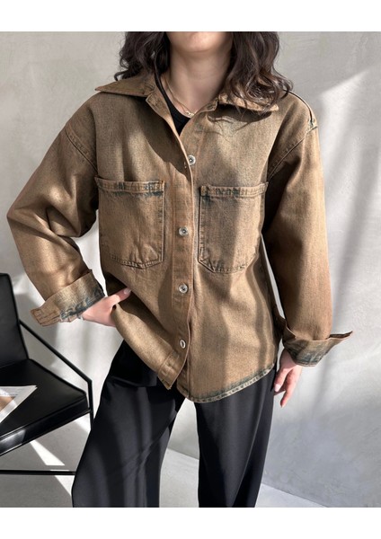 Çift Cepli Oversize Denim Gömlek Ceket modelleri