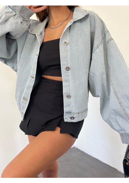 Balon Kol Oversize Denim Ceket